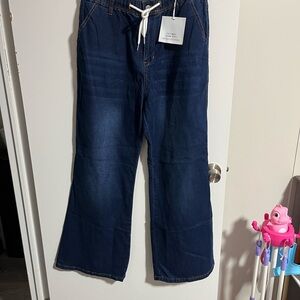 Wide Leg Women's Jeans - Dark Blue Flare